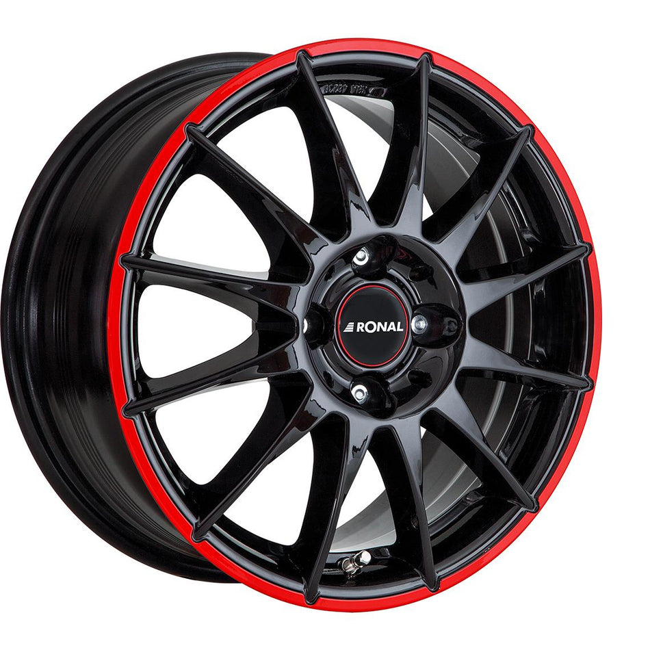 RONAL R54 MCR JET BLACK RED RIM 7x16 4/98 ET35 CB58,1 60°